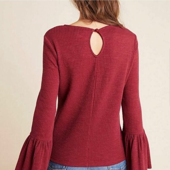 Anthropologie Porridge Womens Joan Bell Sleeve Top Wine Burgundy size Small - Picture 3 of 15